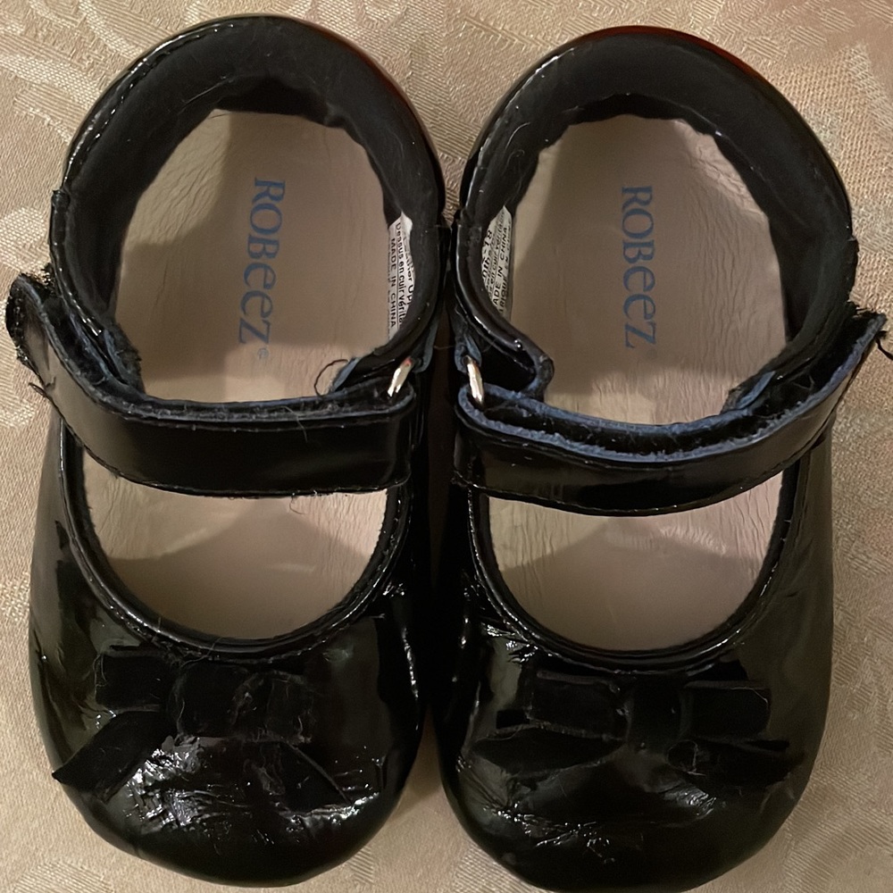 Robeez First Kicks Velvet Bow Black shoes size 12-18 mo toddler